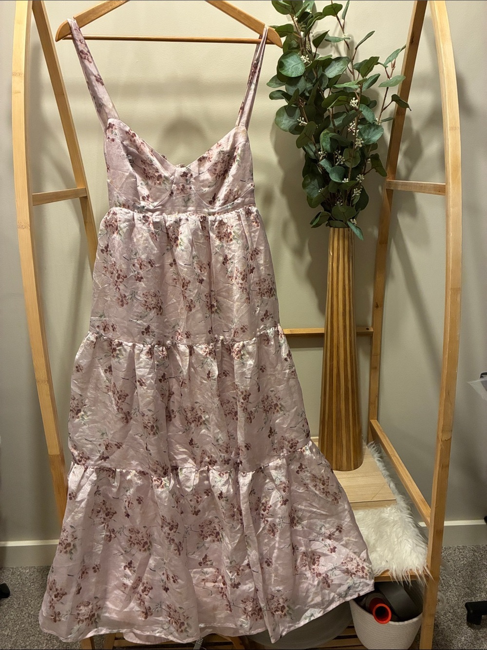 Lulu's Dusty Rose Floral Tiered Maxi Dress a303